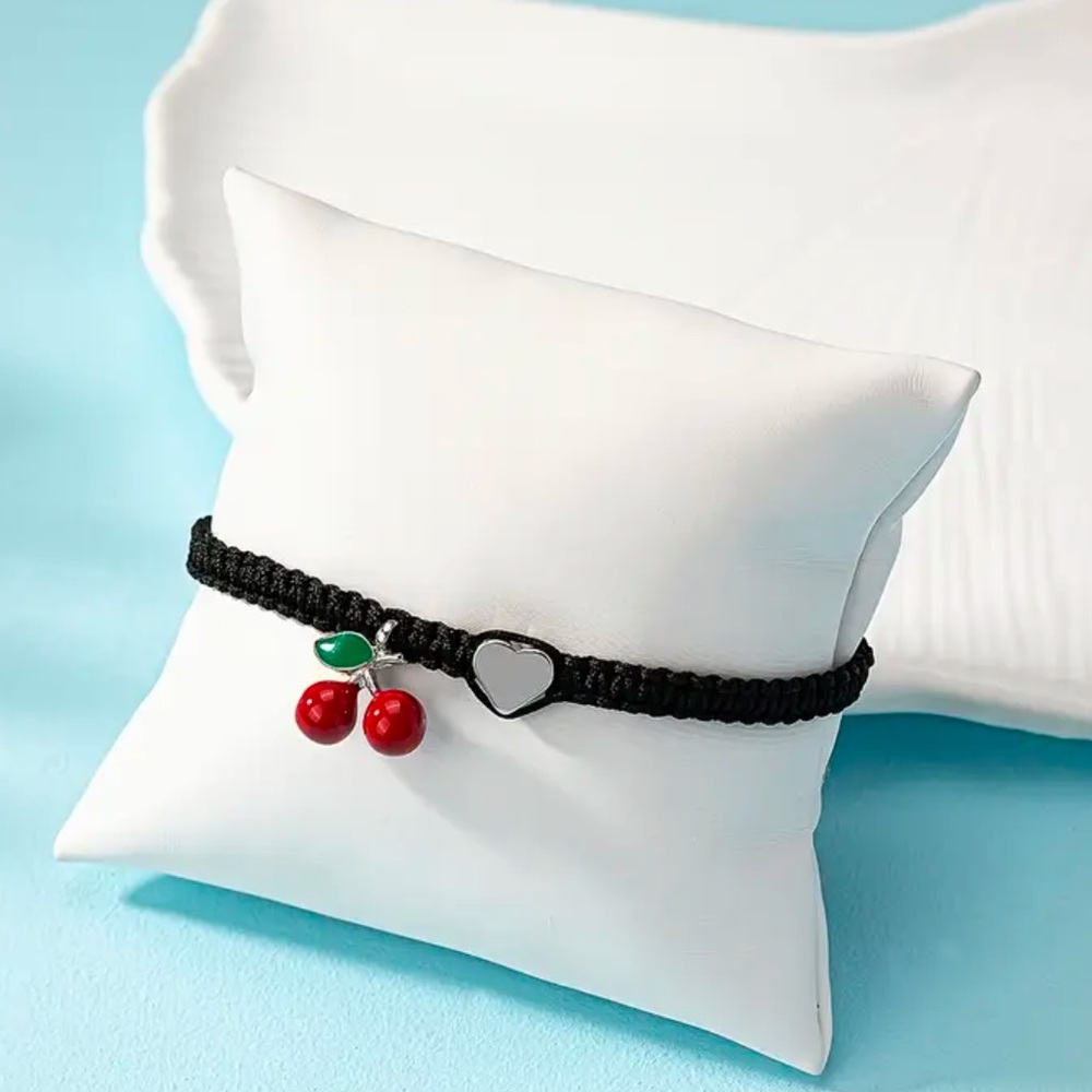 Cherry Drop Charm Braided Fruit Charm Bracelet